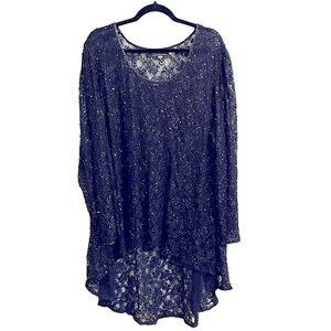 Marina by Marina Bresler Navy Blue Beaded and Sequined High Low Tunic Top Sz 24